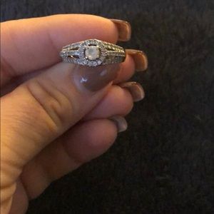 white sapphire & diamond engagement ring